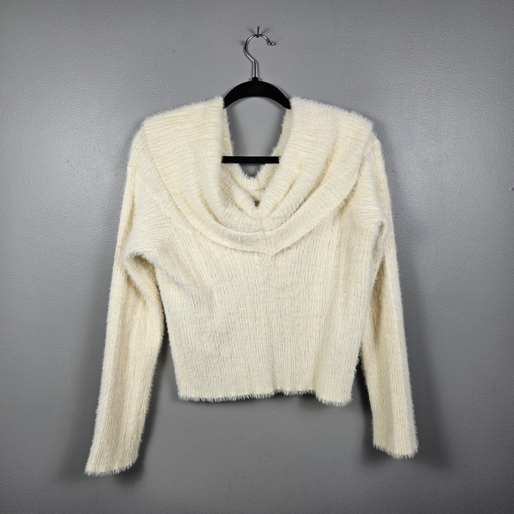 ASTR The Label Womens XL Sweater Pullover Eyelash Knit Cowl Neck Cropped‎ Cream